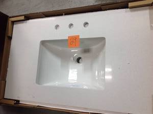 lot 29 image: Home Decorators Collection 37 in. W x 22 in. D Engineered Marble Vanity Top in Snowstorm with White Single Trough Sink not used