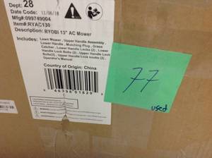 lot 77 image: Ryobi 13 in. 11 Amp Corded Electric Walk Behind Push Mower USEDnin working condition