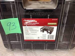 lot 93 image: Husky 15 in. x 13 in. Black Pro Double Sided Small Parts Organizer with Bins (8-Piece) in good condition