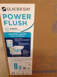 lot 207 image: Glacier Bay Power Flush 2-Piece 1.28 GPF Single Flush Elongated Toilet in White, Seat Included not used