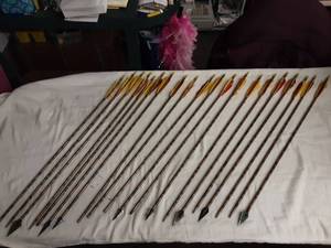 lot 16 image: 22-Aluminum Easton Game Getter 2 Arrows #2219. Some With Broad Heads.