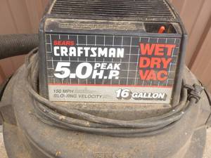 lot 12 image: Craftsman 16 Gallon Shop vac with accessories. Tested & works. As Shown. SEE TERMS