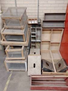 lot 1221 image: Large lot of Various Wood Boxes and metal Cages