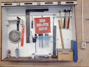 lot 910 image: Misc. Hand Tools and Rolling Metal Black and Decker Storage Cabinet with door.