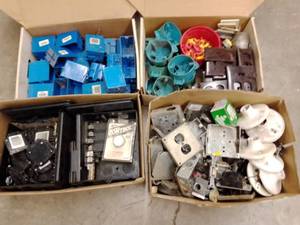 lot 917 image: Outlet Boxes, Light Boxes, switches, breakers, breaker boxes.