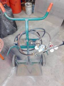 lot 926 image: Welding Torch Cart with gauges and helmet.