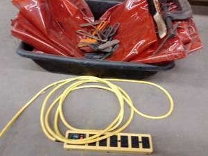 lot 1402 image: Welding Curtains (4) Welding hammers and more.