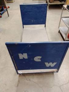 lot 1405 image: Rolling StorageMover on casters, metal and wood construction. 63 x 30in.