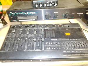 lot 1408 image: Electronics (Nano verb Digital effects recorder, Cassette recorder, corg tuning standard, Yamaha recorder, desk, bookcase and more.