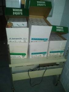 lot 1149 image: Electric Metal Rolling cart, Paper Red, Green, Blue  Almost full Cases.