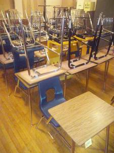 lot 1297 image: 25 Student Desks, Black and Chrome  Good.
