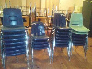 lot 1298 image: Stackable Chrome and Poly Plastics Chairs (24) Adult Size.