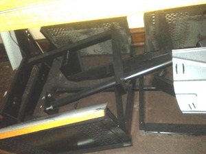 lot 1303 image: Tables (4), Metal Shelving, Podium, Envision and more.