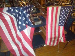 lot 1304 image: USA American Flags (2), ND Flag and Stand.