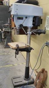 lot 805 image: Delta Industrial Drill Press, 17-968 Model with cabinet and contents and Bulletin Board