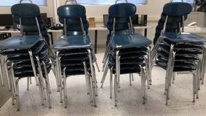 lot 938 image: 24 Chrome Hard ResinPlastic chairs.