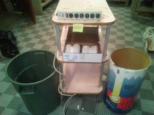 lot 1237 image: Cart with Casters, garbage can, power strip, trash bags, cool can or stool