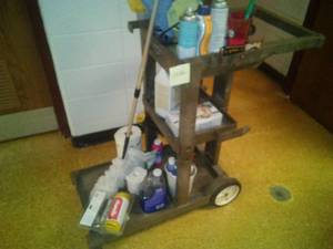 lot 1546 image: Resin Janitorial Cart  Rubbermaid and all supplies.