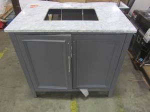 lot 11 image: Pegasus Madison 36 in. Vanity in Gray with Marble Vanity Top in Carrara White PEMADISON36