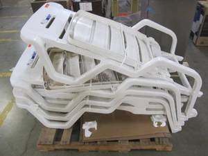 lot 25 image: 4 CHAIRS - Adams Mfg Corp Stackable White Resin Chaise Lounge Chair with Slat Seat 8010-48-3700