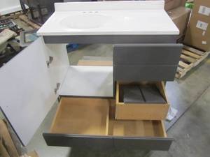 lot 62 image: Home Decorators Collection Haverbrook 36.50 in. W x 18.75 in. D Bath Vanity in Cement w Stone Effect Vanity Top in Pulsar S1936P3-CT