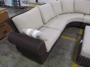 lot 2 image: Hampton Bay Mill Valley Brown Wicker 4-Piece Patio Sectional Set With Parchment Cushions