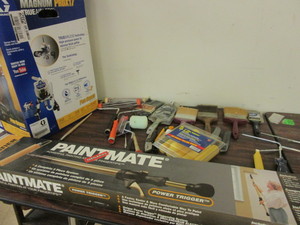 GRACO PAINT SPRAYER, PAINTMATE PAINT ROLLER SYSTEM, BRUSHES, ROLLERS, BLADES