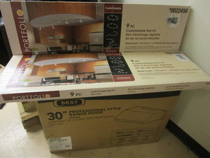 BROAN 30 PROFESSIONAL-STYLE STAINLESS STEEL RANGE HOOD AND PORTFOLIO 9 PC. CUSTOMIZABLE RAIL KITS