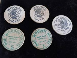 Lot of 5 Wooden Nickels