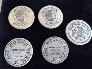 Lot of 5 Wooden Nickels