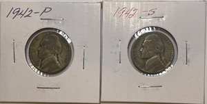Two Different War Nickels - 1942 P & S