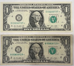Two $1 Star Notes - B05858719, D03200737