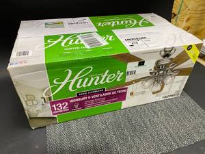lot 26 image: HUNTER 52 Wooden LED Ceiling Fan Unique Brushed Nickel Branch Light Office Ventilation