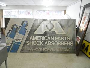 lot 4 image: 10 BY 5 AMERICAN PARTS SHOCK ABSORBERS SIGN W  WOOD BACK FRAME - MAN CAVE - SEE PICTURES