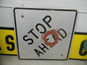 lot 46 image: VINTAGE STOP AHEAD METAL SIGN - SEE PICTURES
