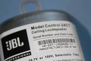 lot 83 image: JBL 24CT Micro  Compact Pro Audio Ceiling Speakers - Pair - with Ceiling Brackets