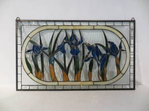 lot 1 image: GORGEOUS Stained Glass Panel wIris Motif