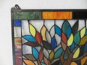 lot 4 image: GORGEOUS Stained Glass Panel wTree Motif