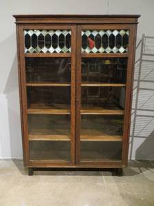 lot 50 image: GORGEOUS ANTIQUE Bookcase with Stained Glass Panel