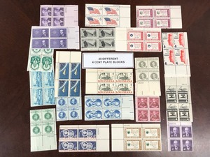 (20) Different 4 Cent Plate Blocks