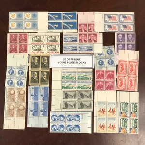 (20) Different 4 Cent Plate Blocks