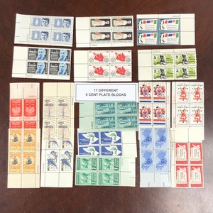 (17) Different 5 Cent Plate Blocks