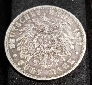 1891-D BAVARIA GERMAN SILVER 5 MARK XF see link for info