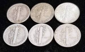 GROUP OF 6 MERCURY DIMES AS PICTURED