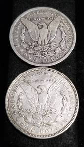 2 MORGAN SILVER DOLLARS 1890-O 1921