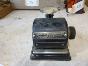 lot 42 image: Vintage Protectograph Model K Check Stamping Machine
