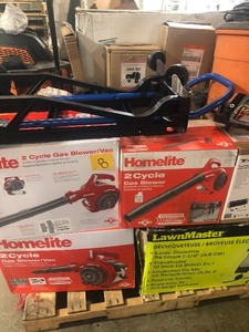 Pallet of assorted outdoorindoor tools and more Ridgid, Ryobi, Gorilla, LawnMaster various conditions