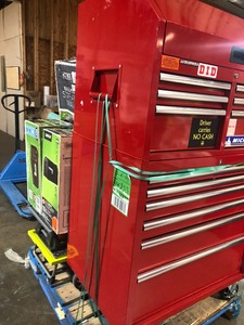 Pallet with Husky Tool Box, shop equipment, tool boxes ridgidryobi tile saws