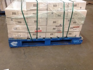 lot 2 image: Pallet with 19 Cases of Home Decorators Collection  Hand Scraped Strand Woven Dark Mahogany 38 in. T x 5-18 in. W x 36 in. L Engineered Click Bamboo Flooring not used