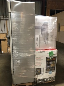 lot 5 image: Pallet with assorted Appliances -customer returns some are open boxes and have missing instructions or scratchesDents . Some of the contents of this pallets refrigerators, freezer Dehumidifier and more  Retail value $3500